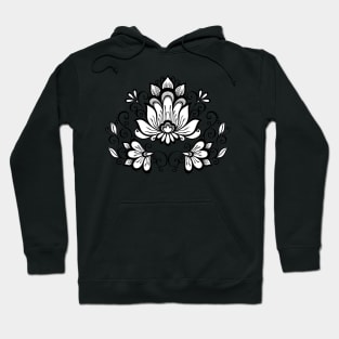 Monochrome Floral Design Element in Doodle Line Style Hoodie